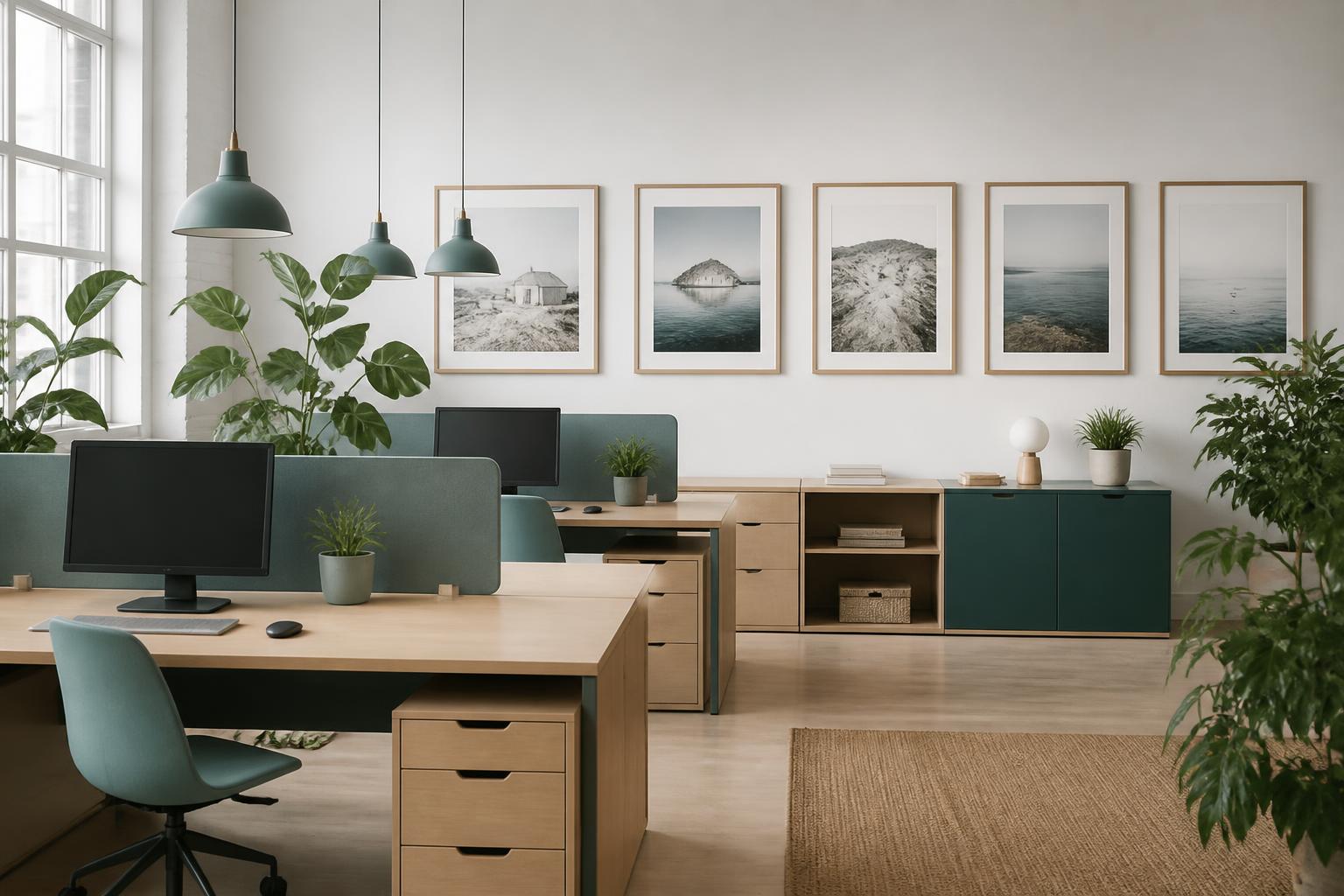 Åbent kontorlandskab i Odense med fotokunst